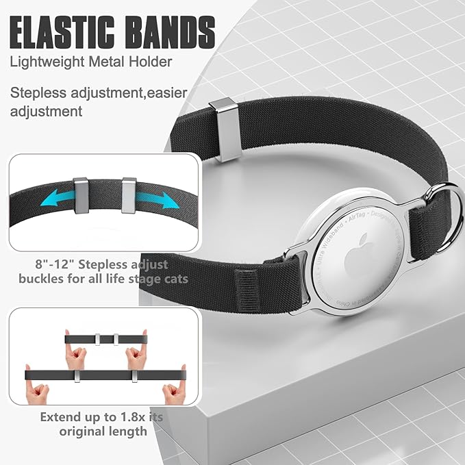 AirTag Cat Collar, Ultra Elastic Cat Tracker Collar, Airtag Holder Compatible with Apple Air Tag, [Lightweight & Scratch Resistant] Adjustable Stepless GPS Pet Collar for Cats Kittens, Black