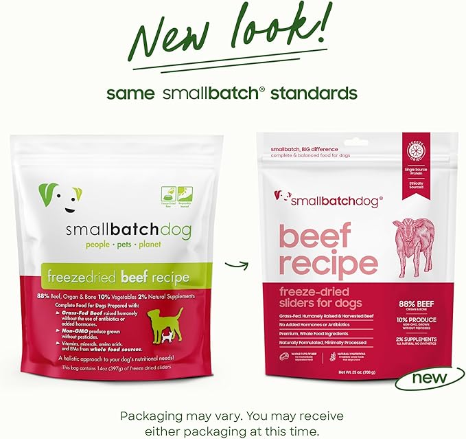 smallbatch Pets Freeze Dried Raw Dog Food, Beef Recipe, 25 oz, Organic High Protein Dog Food, Grain Free, Made in The USA, Humanely Raised Meat, Single Protein, for Picky Eaters, Hydrate & Serve
