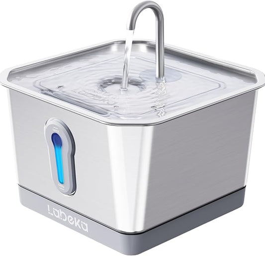 Stainless Steel Cat Water Fountain 135oz/4L:Battery Operated Wireless Cat Fountains for Drinking Indoor, Automatic Pet Water Dispenser with Ultra Quiet Pump,Multi-Filtration,Easy Clean BPA-Free