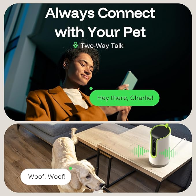 5MP Ultra HD Pet Camera - Dog Camera with Treat Dispenser, Remote Treat Tossing via Phone App, 360° Auto Tracking & Motion Alerts, 5G&2.4G WiFi for Cats Indoor, Green