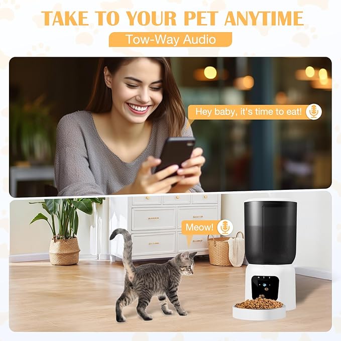 Automatic Cat Feeder with 2K HD Camera, 2.4/5G WiFi 6L Pet Feeder Automatic for Cats & Dogs, Dog Automatic Feeder APP Control, Programmable Cat Food Dispenser with Night Vision,Two-Way Audio (White)