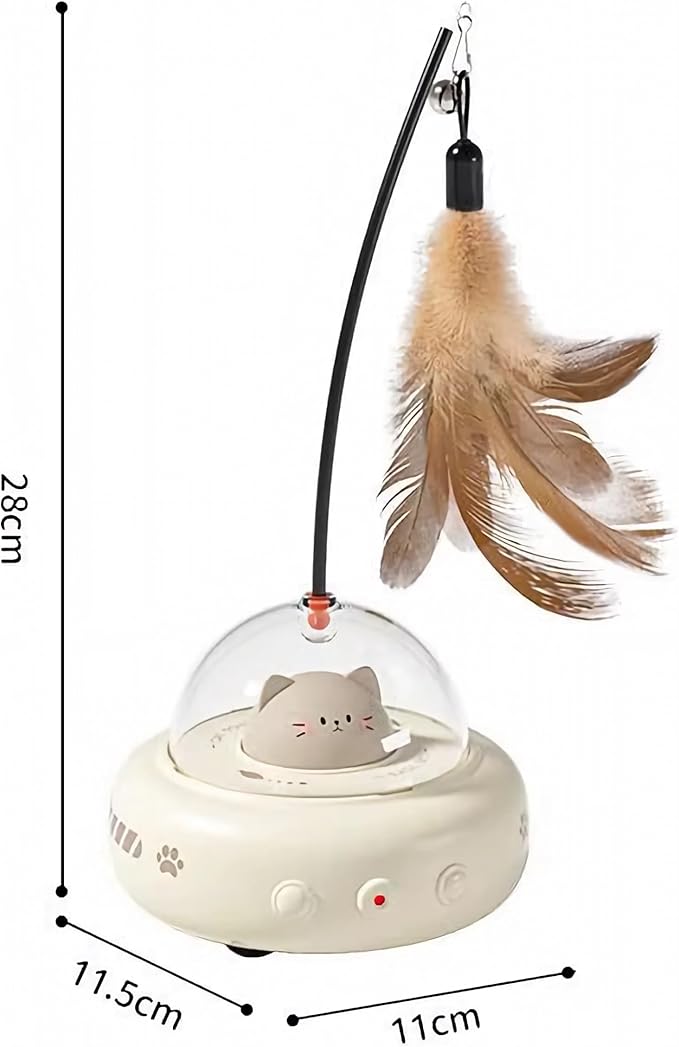 2 in 1 Rechargeable Interactive Cat Toys for Indoor Cats Self Play, Automatic Kitten Toys with Feather Wand and Laser Pointer for Cat Gifts (Cream Coffee)