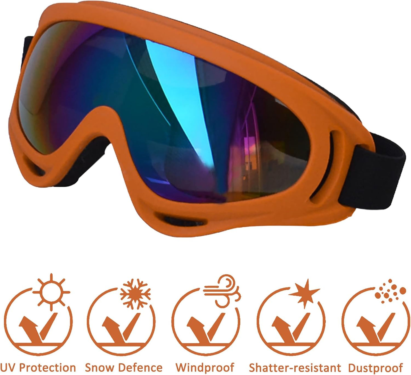 Large Dog Sunglasses With Adjustable Strap UV Protection, Windproof Puppy Eyewear, Suitable for Medium-Large Pets, Eyes Protection, Soft Goggles (Orange Frame)