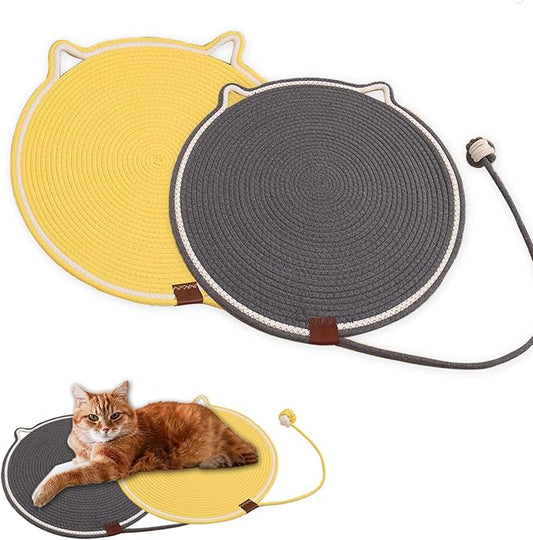 2 Pack Cat Scratching Pad,Natural Cotton Rope Scratch Mat, 16.9'' Round Cat Wall Scratcher & Floor Scratch Pad, Durable Double - Sided Cat Scratcher,Furniture Protector for Couch, Carpet, Sofa