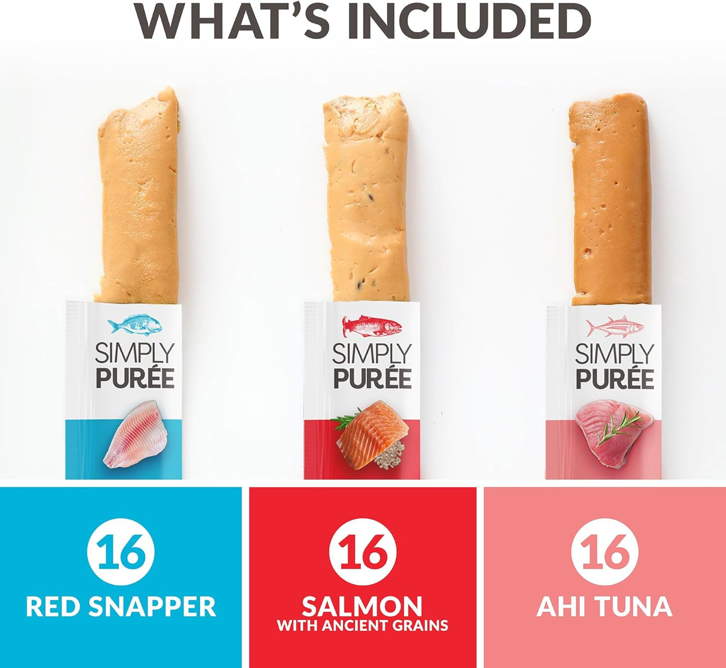 Simply Puree Variety Tub for Cats | 48 Individual Servings of All-Natural, High-Protein Puree Treats | Includes Multiple Flavors | Grain-Free, No Artificial Additives, Smooth Texture