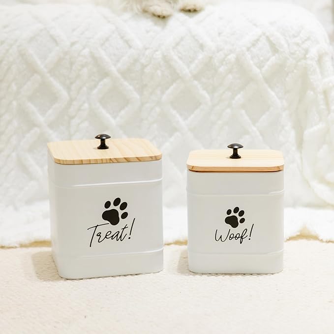 DD 2 Pack Dog Treat Container Airtight,White Dog Treat Jar with Airtight Lid,Dog Cookie Jar for Kitchen Counter, Metal Pet Treat Organizer,Small Dog Treat Canister Farmhouse Dog Food Storage
