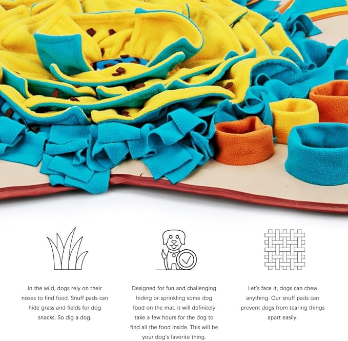 AWOOF Pet Snuffle Mat for Dogs, Interactive Feed Game for Boredom, Encourages Natural Foraging Skills for Cats Dogs Bowl Travel Use, Dog Treat Dispenser Indoor Outdoor Stress Relief (Khaki)
