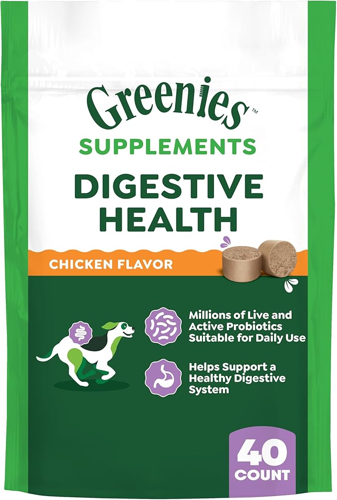 Greenies Supplements Digestive Health Probiotics for Dogs Chicken Flavor, 7.8 oz. Pouch of 40 ct.