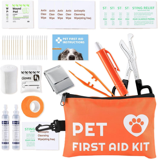 Portable Dog First Aid Kit with Hook - Water Resistant Pouch for Hiking, Camping, Daily Family Use, Travel, Pet Safety, Thoughtful Gift for Pet Owners (45pcs Standard Version)