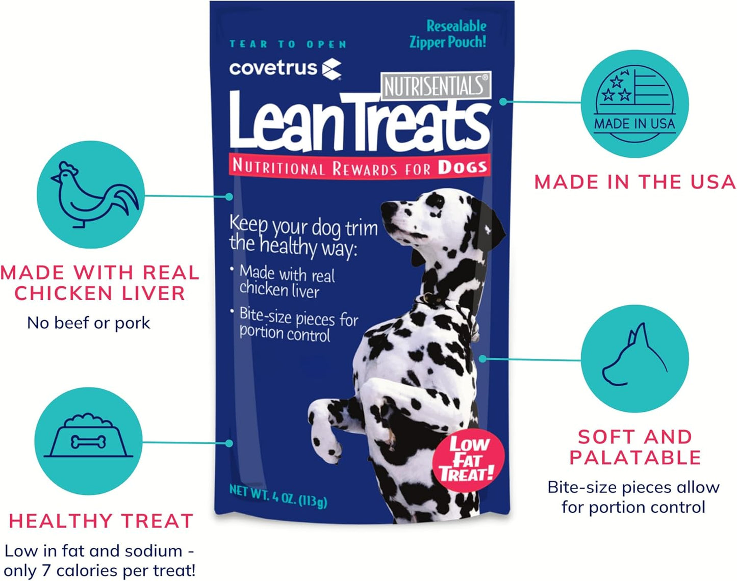 Covetrus Nutrisential Lean Treats for Dogs - Small, Medium & Large Dogs (K9) - Nutritional Low Fat, Bite-Size - Soft Chicken Flavor - Chicken Flavor - 3 Pack - 4oz