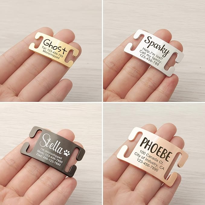 Anavia Slide On Silent Pet ID Tags, S/M/L/XL Personalized Gold Black Stainless Steel Customized Engraved Cat Dog Name Tags, Glossy Finish Chew-Proof Quiet Dog Collar Tag (X-Large, Silver)