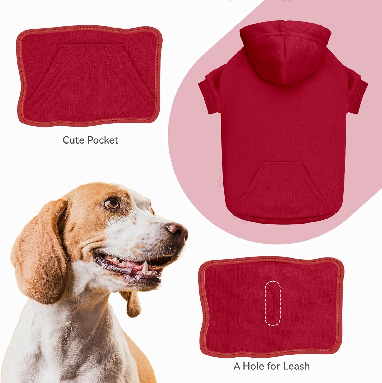 Dog Sweaters for Small Dogs Pet Sweater Solid Soft Brushed Fleece Dog Hoodie Clothes Pet Hoodie Sweatshirt with Pocket(Red-XS)