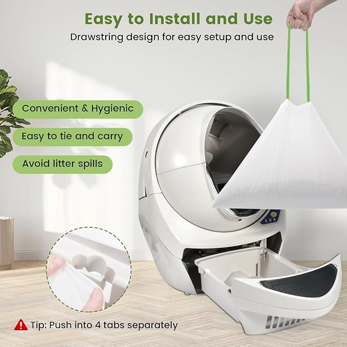 Cat Litter Liner Bags Compatible with Litter Box Robot 3, 4 and Most Self-Cleaning Litter Boxes, 67 Count drawstring Kitty Automatic Waste Drawer Liners, Disposable Pet Trash Replacement Bags