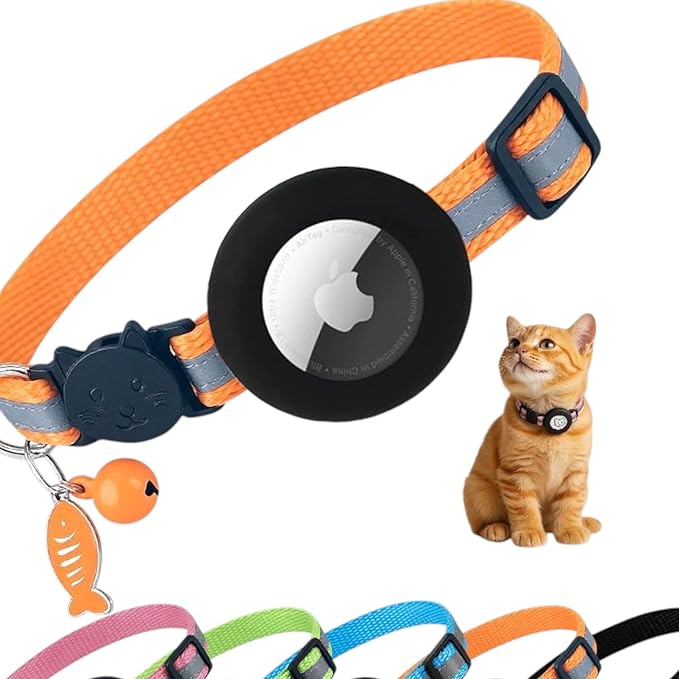 AirTag Cat Collar Airtag Holder for Cats – Breakaway Reflective Nylon Kitten Collar with Bell, Adjustable 1cm Cat Collar for Tracking, Safety & Small Cats (Fits 8.66–13.78 in)