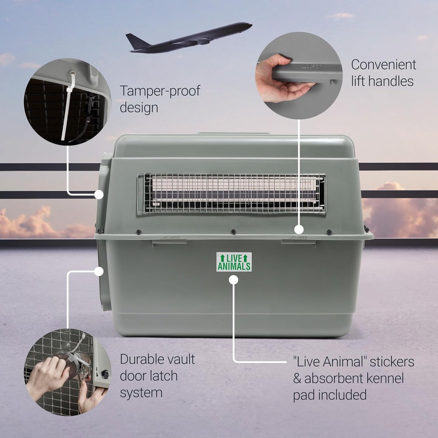 Petmate Sky Kennel - For Air and Travel, Airline Compliant Dog Crate for Pets up 70-90 lbs, Heavy Duty Dog Kennel, Made in the USA- 40 Inches