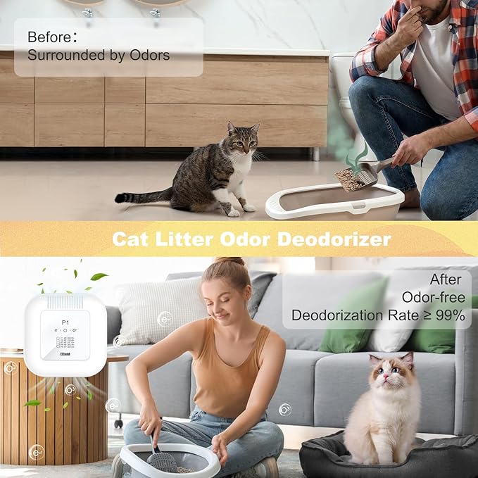 Cat Litter Deodorizer – 99% Odor Removal, Ozone Air Purifier for Pets, Strong Odor Eliminator for Litter Box, Toilet, Closet, Cabinet, Shoe, Garage, Small Room