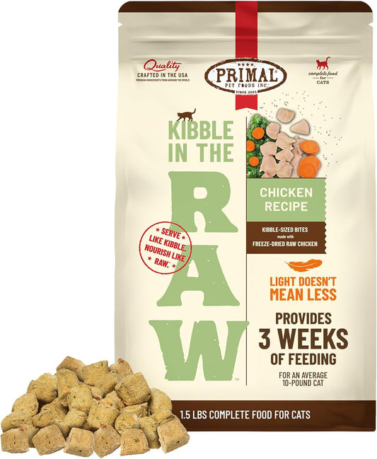 Primal Kibble in The Raw, Freeze Dried Cat Food, Chicken, Scoop & Serve, Made with Raw Protein, Whole Ingredient Nutrition, Crafted in The USA, Dry Cat Food, 24 Ounce (1.5 lb) Bag