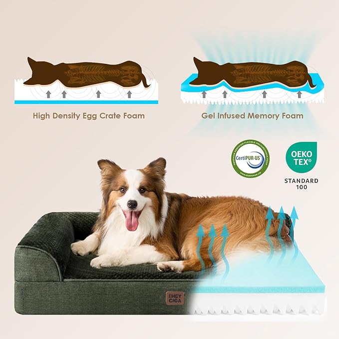 EHEYCIGA Memory Foam Dog Bed XXL, Giant Dog Bed Orthopedic with Washable Removable Cover, Waterproof Pet Bed Couch for Jumbo Dogs, 48x36x7 Inches, Dark Green