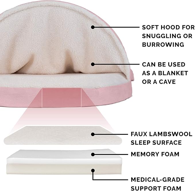 Furhaven 35" Round Memory Foam Dog Bed for Large/Medium Dogs w/ Removable Washable Cover, For Dogs Up to 50 lbs - Sherpa & Suede Snuggery - Pink, 35-inch