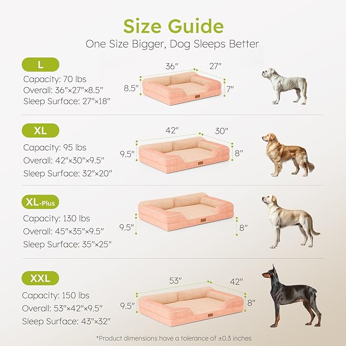 Dog Beds for Large Dogs, Orthopedic Dog Bed with Cooling Gel Memory Foam, Waterproof Large Pet Bed with Removable Washable Cover, 36" Pet Sofa Couch Dutch Velvet with Bone Toy, Peach Pink