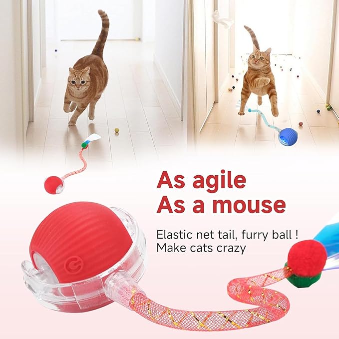 Speed 2.0 Tail Interactive Cat Toys for Indoor Cats, Chirping & Motion Activate Cat Toy, Smart Kitten Rolling Ball Moving Ball Toys, Rechargeable Dog Cat Bal l for Enrichment Exercise (New Green)