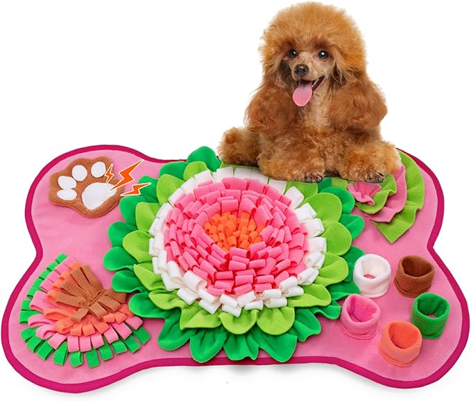 Snuffle Mat for Dogs, Pet Snuffle Mat for Small and Medium Dogs, Interactive Sniff Mat Feeding Mat for Puppies, Slow Feeder Dog Treat Mat for Training and Stress Relief (Bone Shape) (Pink, One Size)