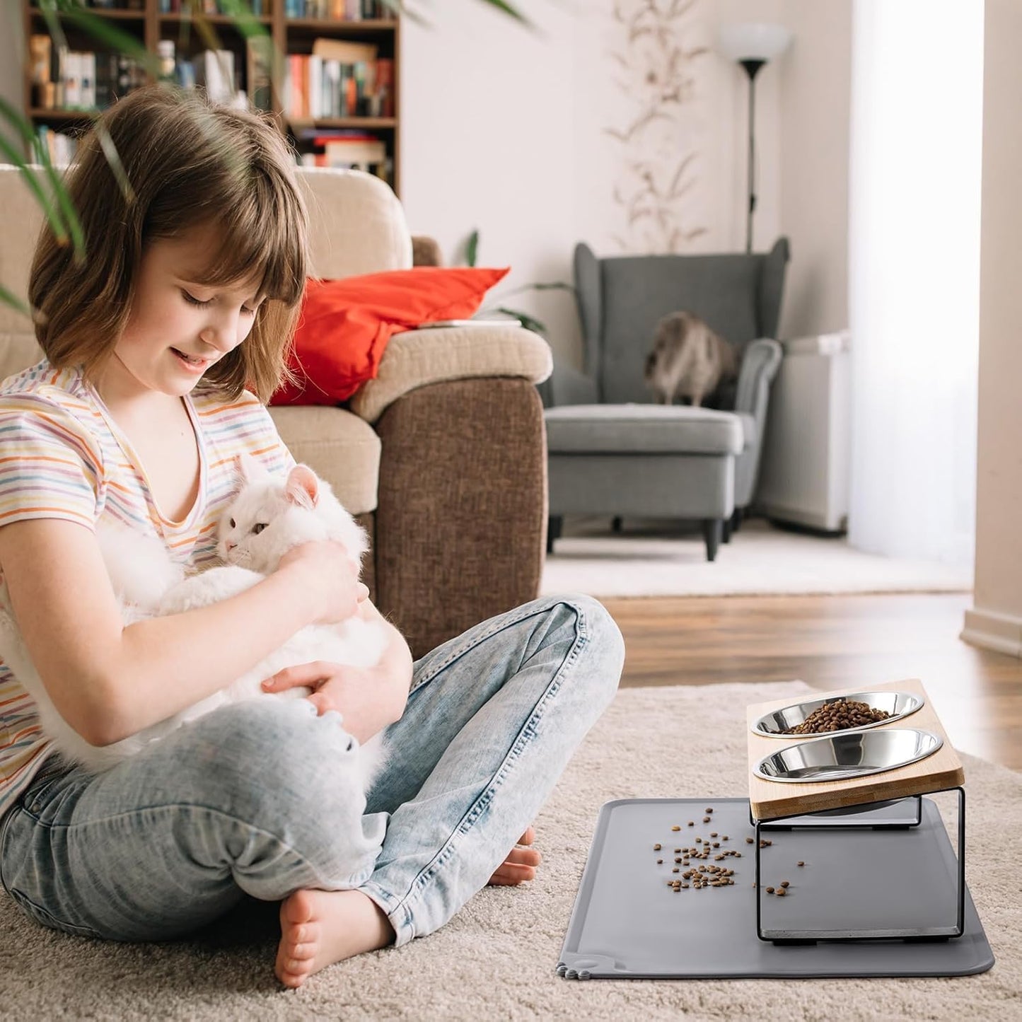 Stainless Steel Raised Cat Food Bowl for 2 Bowls, 5.5-Inch Replaceable Cat Bowl, Pack of 2 （Not fit 4.7 inch 3 Bowls）