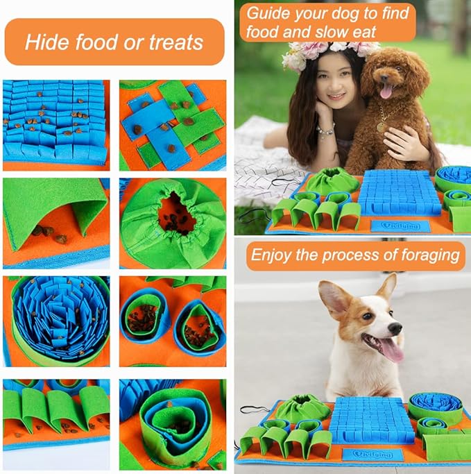 Vivifying Snuffle Mat for Dogs, Interactive Dog Puzzle Toy for Boredom and Mental Stimulation, Enrichment Feeding Game Sniff Mat Helps Slow Eating and Keep Busy