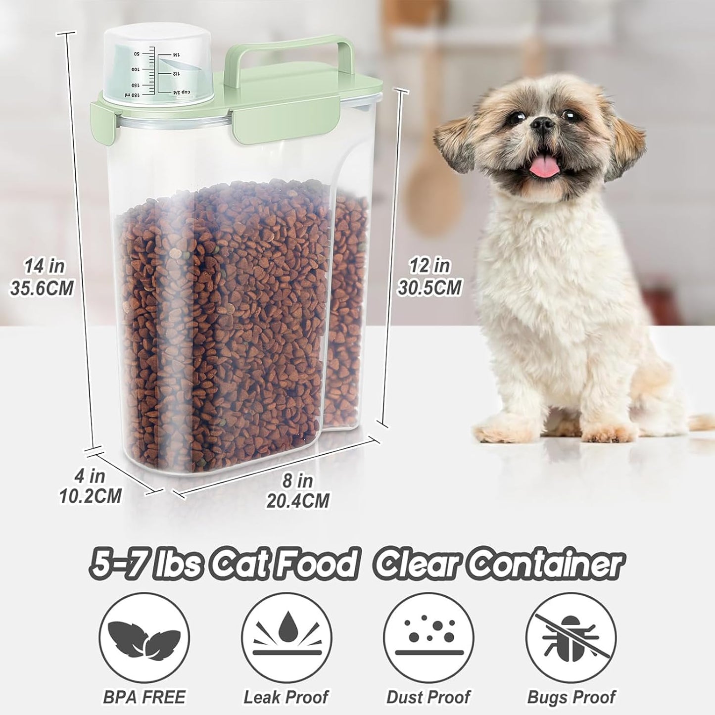 5-7Lbs Dog Cat Food Storage Container with Upgraded Large Nozzle BPA-free, 4 Snap Seals Plastic Pet Food Storage Containers with Handles are Easy to Clean and Carry