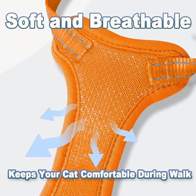 Cat Harness and Leash Set Escape Proof for Kitten Walking, Soft Adjustable Top Handle Vest Harnesses for Cats, Easy Control Breathable Reflective Small Medium Large, Orange, XS