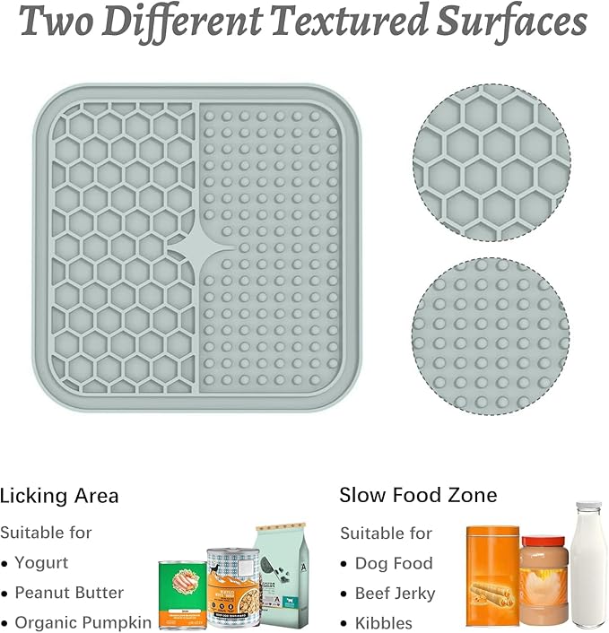 MateeyLife 2PCS Small Lick Mat for Dogs and Cats, Licking Mats for Dog Anxiety Relief, Cat Peanut Butter Lick Pad for Boredom Reducer, Dog Treat Mat Perfect for Bathing Grooming Gray&Beige
