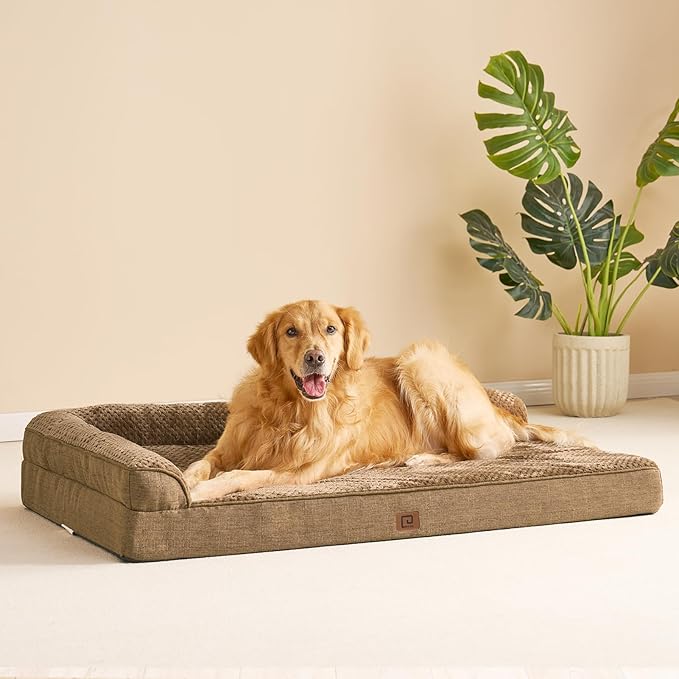 EHEYCIGA Memory Foam Dog Bed XLarge Sized Dogs, Extra Large Dog Bed Orthopedic with Washable Removable Cover, Waterproof XL Pet Bed Couch for Crate, 41x27x6 Inches, Camel