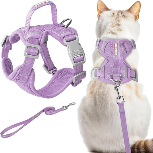 Cat Harness and Leash Set Escape Proof for Kitten Walking, Soft Adjustable Top Handle Vest Harnesses for Cats, Easy Control Breathable Reflective Small Medium Large, Violet Purple, M