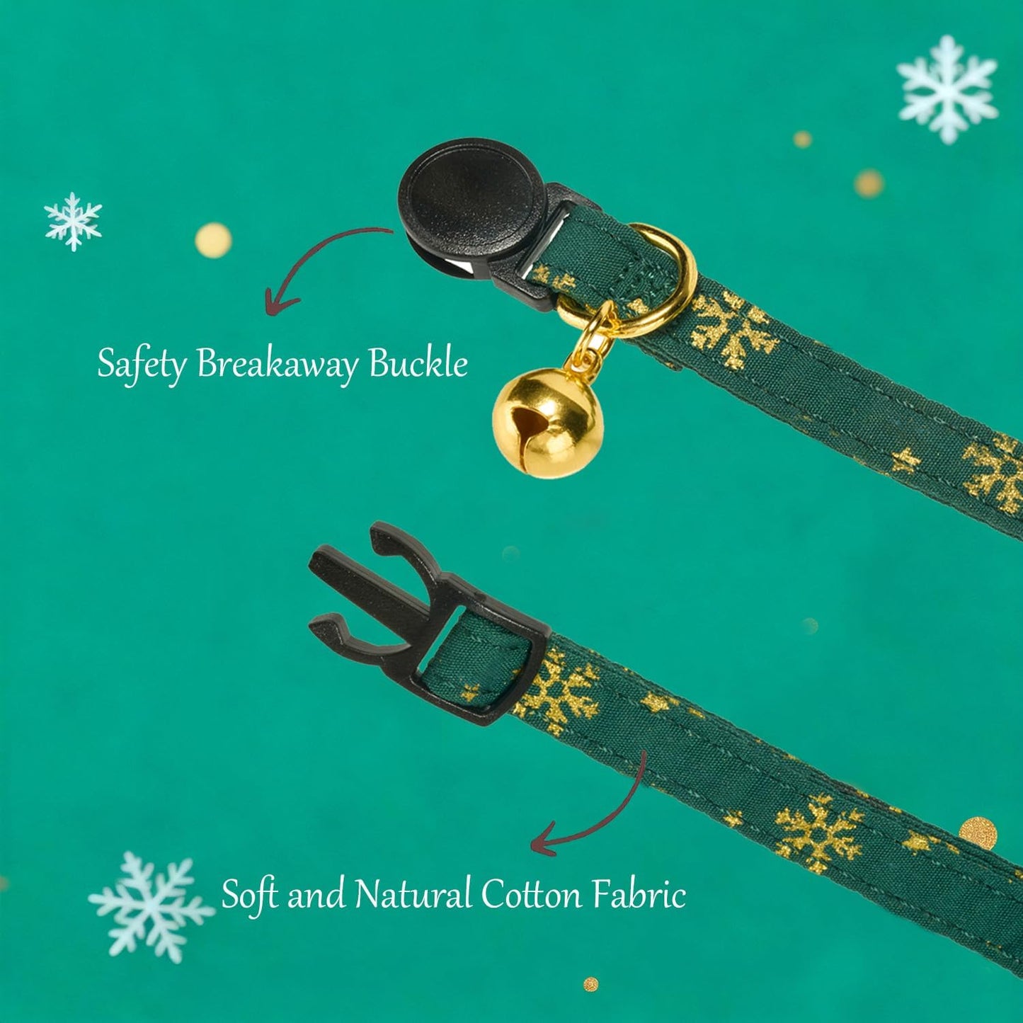 Christmas Cat Collar 2 Pack Cotton Bowtie Cat Collars Glittery Snowflakes Cute Kitten Collar(Red+Green)