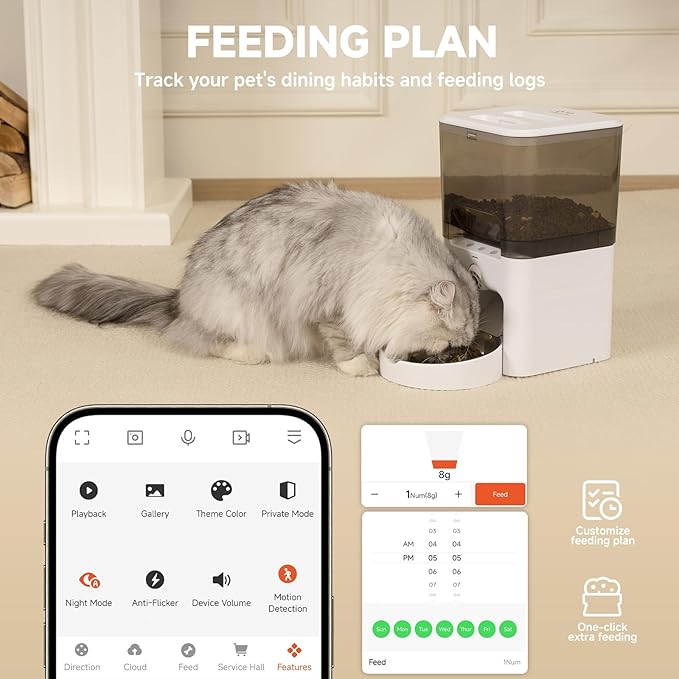 Automatic Cat Feeder with Camera, 5G/2.4G WiFi Automatic Dog Feeder, 2K HD Video and Night Vision, Remote Monitor & Feeding, Low Food Alerts,2-Way Audio, 6L Capacity, Gifts for Christmas