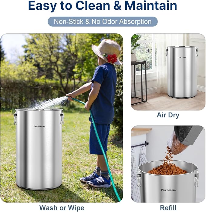 2PK 35 Lbs total 70Lbs Stainless Steel Dog Food Storage Container with Airtight Wooden Lid & Ceramic Bone Handle, Large Metal Dog Food Bin for Dogs & Cats, Keep Fresh, Easy to Clean