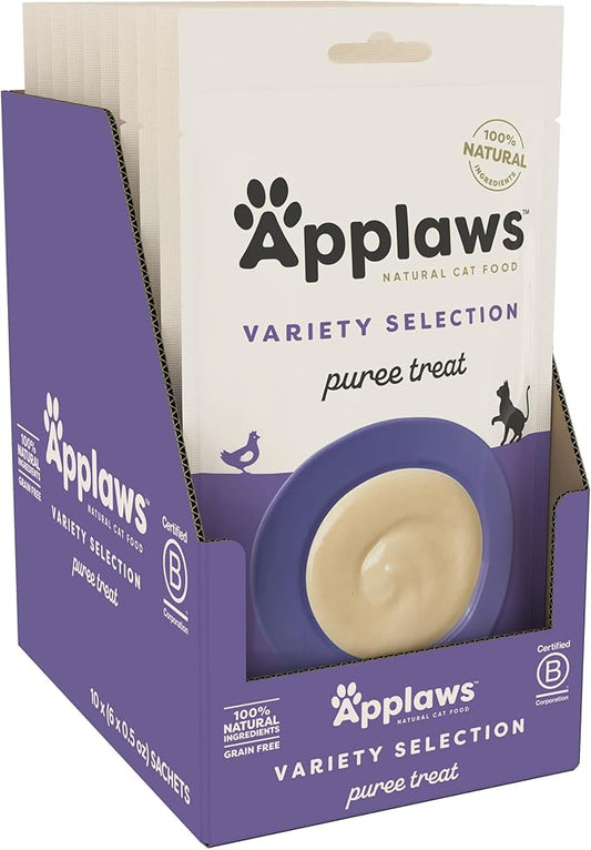 Applaws Lickable Cat Treats, Natural Grain-Free Purée, Made with Limited and Natural Ingredients, No Artificial Additives, Variety of Chicken, Tuna & Salmon Squeeze Up Cat Treats (60 x 0.5 oz Sachets)