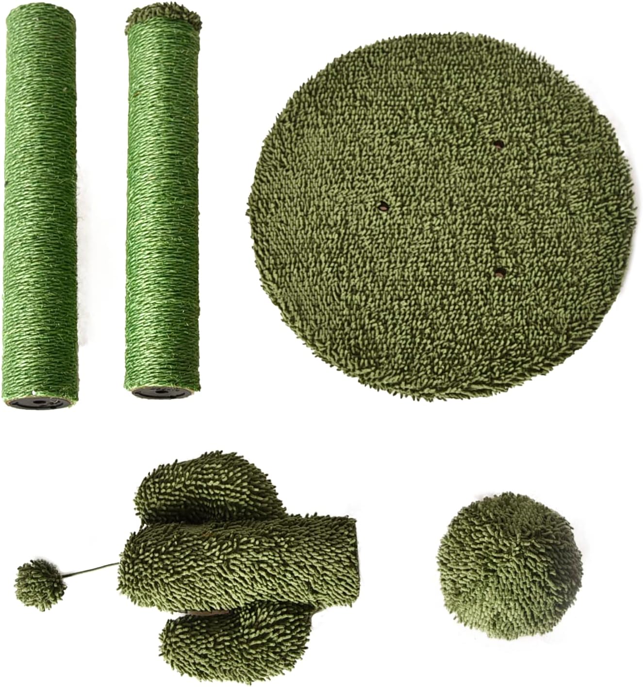 Amazon Basics Cat Scratcher - Indoor Cactus Triple Posts Cat & Kittens Scratching Post with Dangling Ball, Large (27"H) - Green