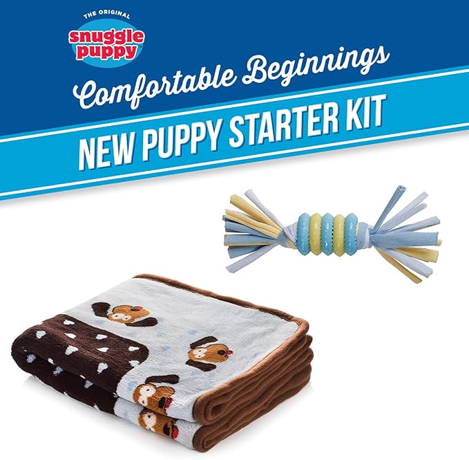 Original Snuggle Puppy Essentials Starter Kit - Heartbeat Puppy for Dogs - Calming Aid with 3 Heat Packs, Puppy Teething Toy, Dog Chew Toy and Dog Blanket