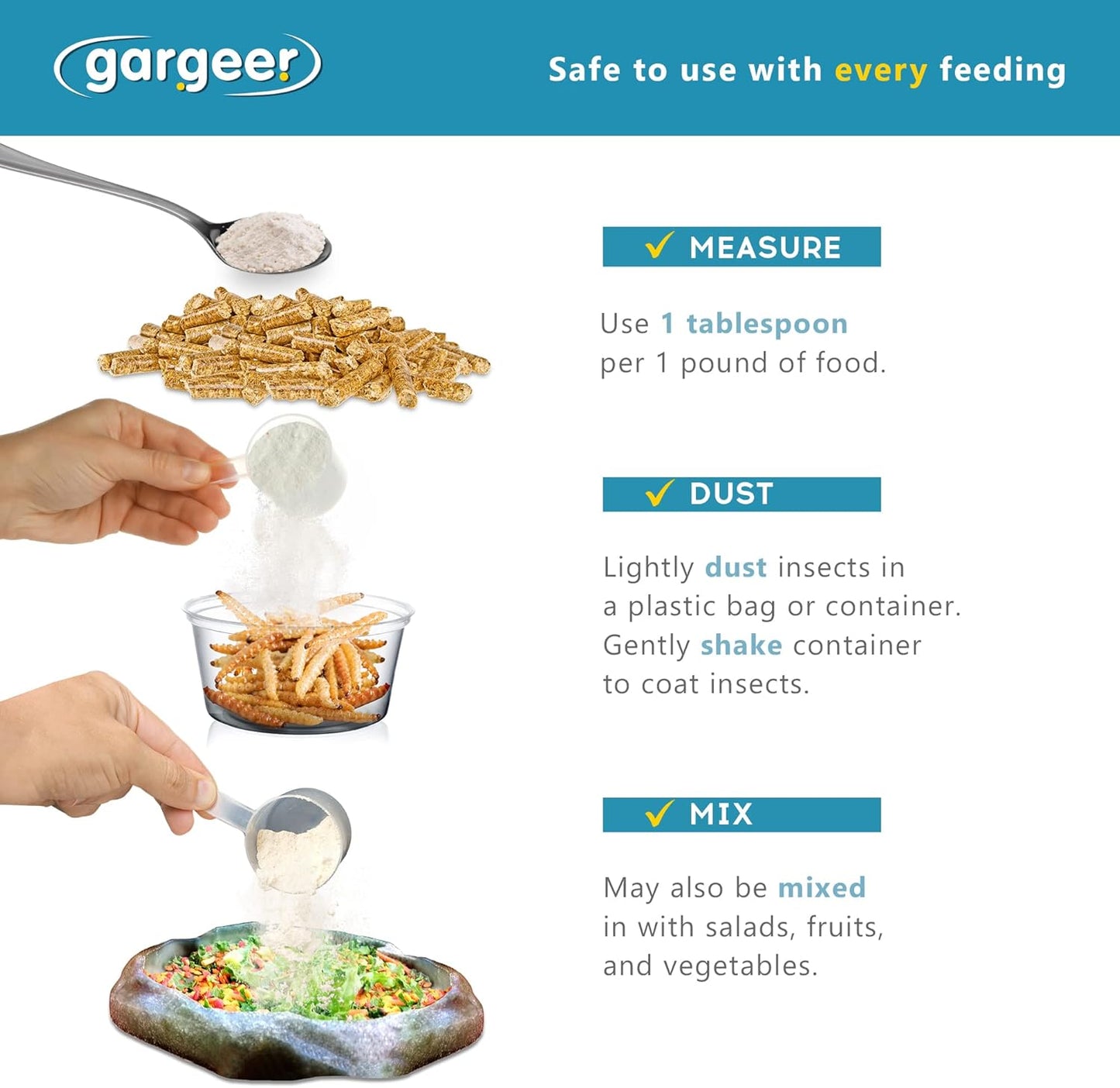 4oz All Reptile Calcium Powder with Vitamin D3, Phosphorus-Free, Ultrafine Powder, Pure Dust & Ready to Use for All Reptiles, Lizards & Amphibians Supplement. Made in The USA. Enjoy !