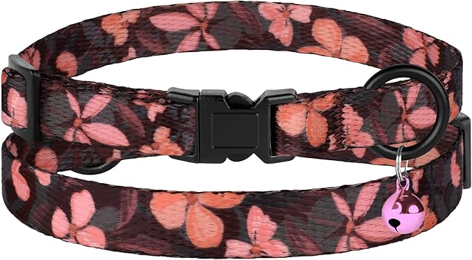 4PCS Breakaway Cat Collars with Bell - Cute Soft Adjustable Safety Kitten Collars 4-Pack - Nylon Pet Collars Nature Tribal Striped Floral Space Aztec Flowers Print (Floral)