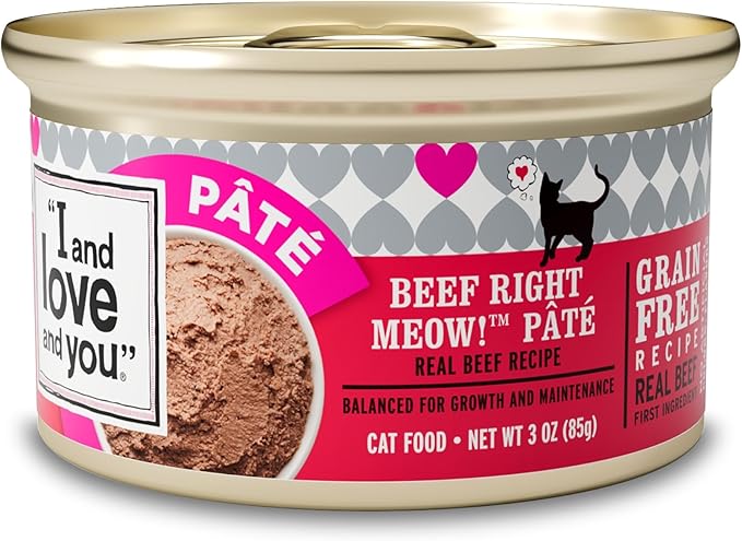 I and love and you Wet Cat Food - Beef Right Meow Pâté - Beef Recipe, Grain Free, Filler Free, 3oz Pack of 24 Cans