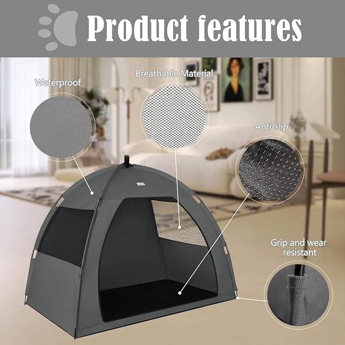 Gray Extra Large Outdoor Cat and Dog Tent House, Waterproof, Washable, Indoor/Outdoor Cave Nest Bed