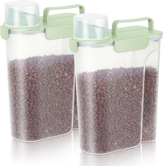 5-7Lbs Dog Cat Food Storage Container with Upgraded Large Nozzle BPA-free, 4 Snap Seals Plastic Pet Food Storage Containers with Handles (2, Light Green, 5L)