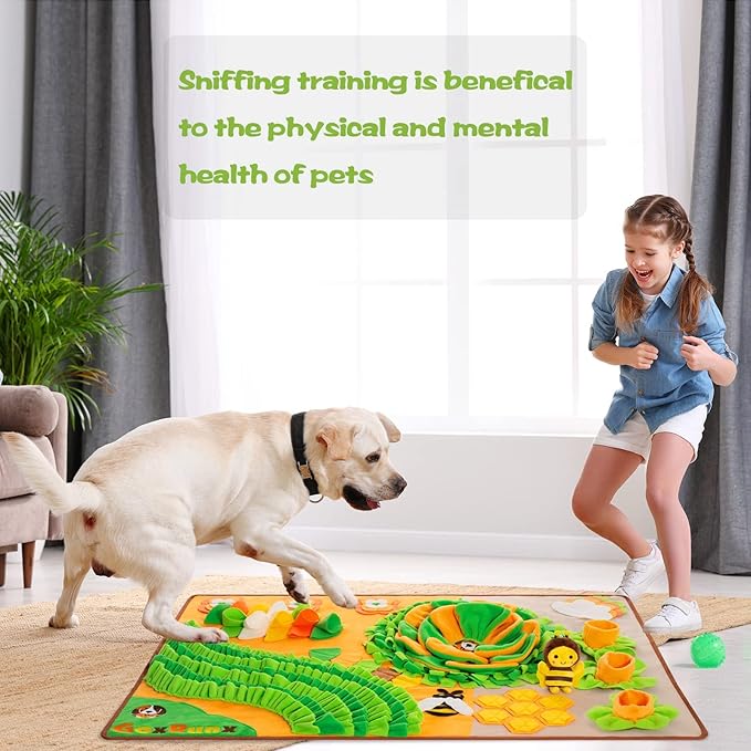 Snuffle Mat for Dogs 40'' X 27'' Large Dog Feeding Mats Pet Sniff Nosework Slower Feeder Interactive Dog Mat for Stress Relief Encourage Natural Foraging (Orange)
