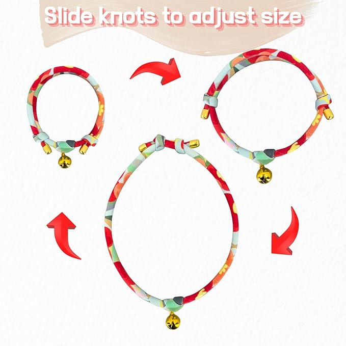 Handmade Cotton Cat Collar with Bell – Adjustable Slip-On Design, No Buckle, Lightweight Rope Collar for Kittens, Indoor Cats, and Small Pets (Aurora)