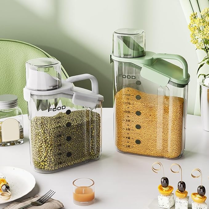 Dogg Food Storage Container 2000 mL Airtight Double Sealed Pet Feeding Bin with Measuring Cup Waterproof Moisture‑Proof White