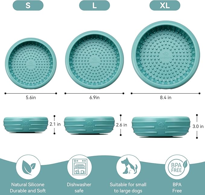 Dog Lick Bowl, Animire Freeze Lick Mat for Dogs, Non-Slip Slow Feeder Licking Bowl Enrichment Treat for Distraction Anxiety Relief, Food Grade Silicone, Dishwasher Safe(Teal,XL)