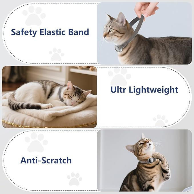 AirTag Cat Collar, Ultra Elastic Cat Tracker Collar, Airtag Holder Compatible with Apple Air Tag, [Lightweight & Scratch Resistant] Adjustable Stepless GPS Pet Collar for Cats Kittens, Brown