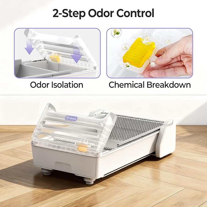 Robotail Fully-Open Automatic Self Cleaning Litter Box, Extra Large Space Electric Cat Litter Box with APP Control Health Monitor, Smart Litter Tray for Multiple Cats, Anti-Pinch Design, Odor Control